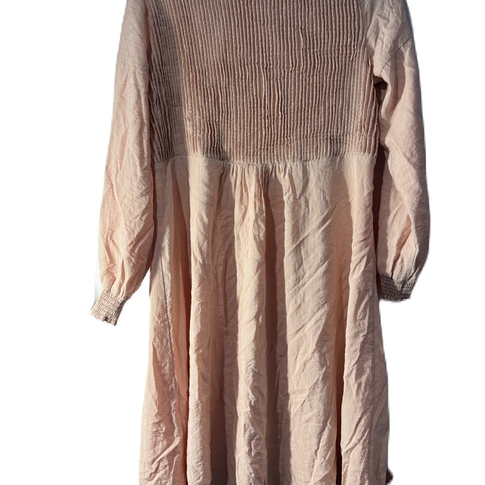 Midi Smocked Bodice Long Sleeve Dress in Light Blush